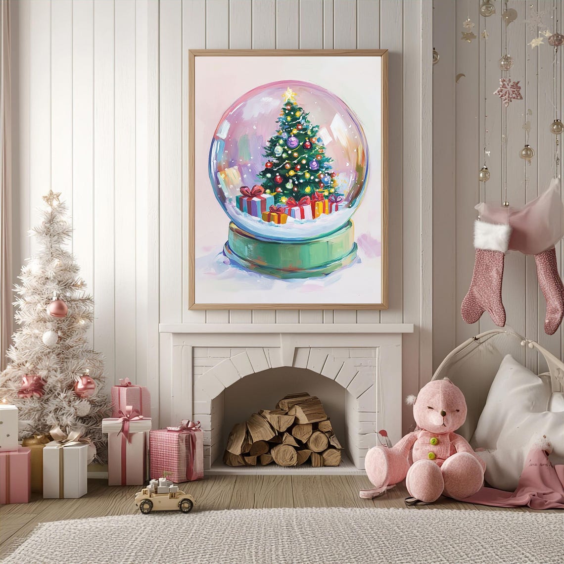 Christmas Tree Inside Snow Globe Cozy Winter Wonderland Art Poster - Image 3