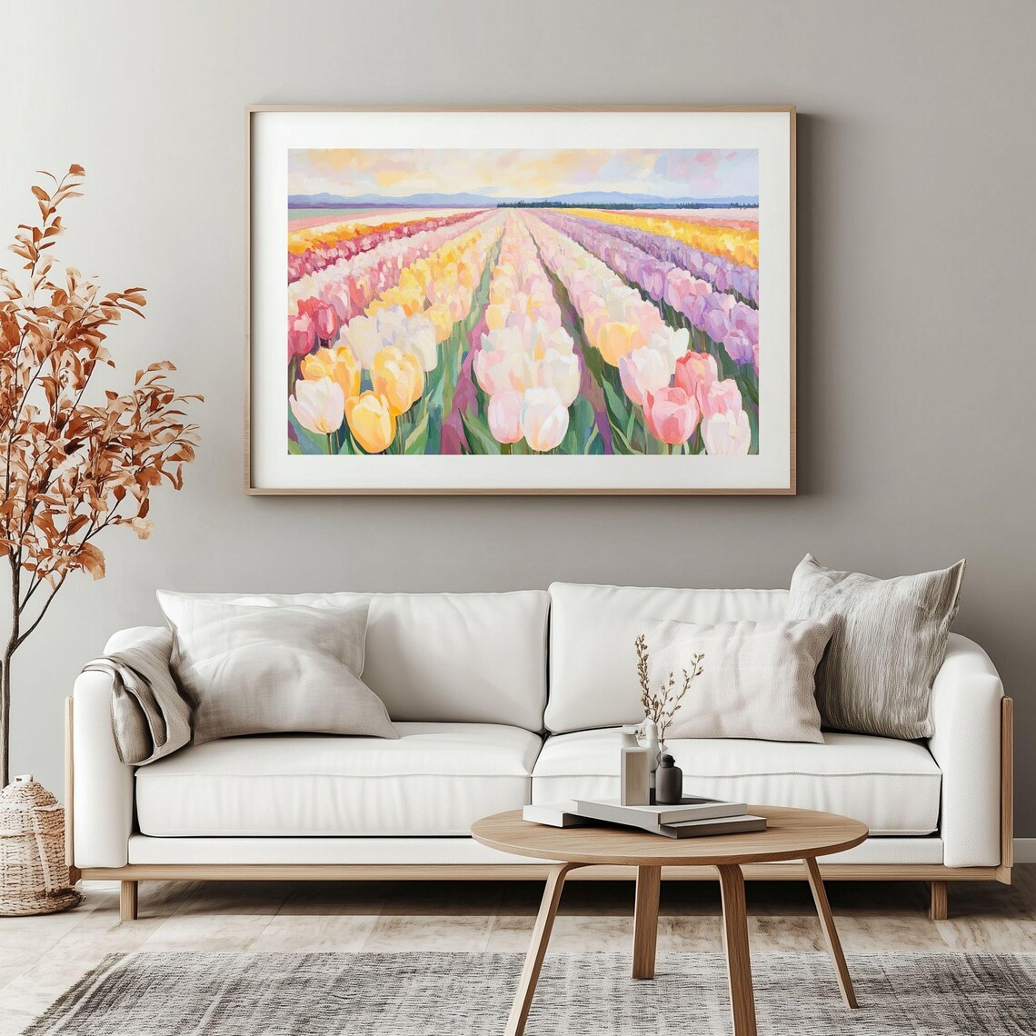Tulip Field, Pastel Spring Floral Landscape Art Print - Image 4