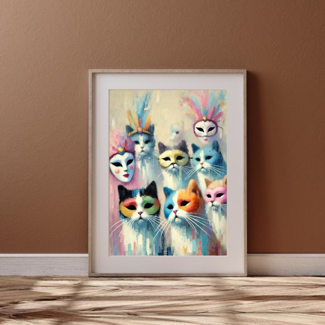 Whimsical Masked Cats Art Print, Cat Lover Gift - Image 2