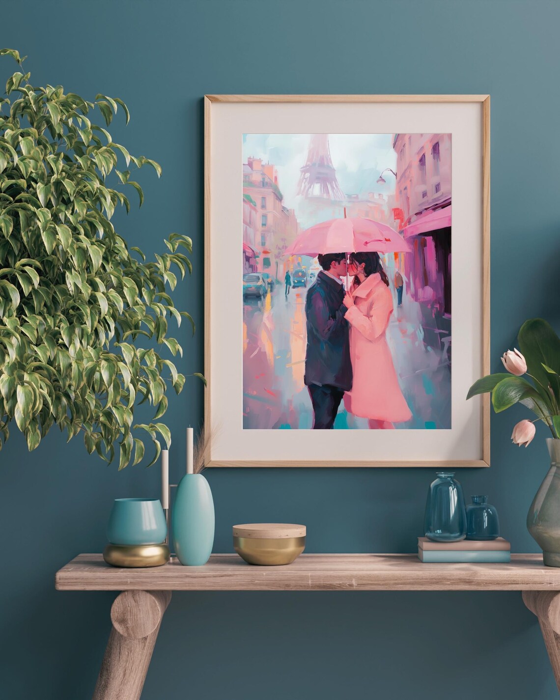 Romantic Paris Couple Kissing In Rain, Love Scene Art Print - Image 5