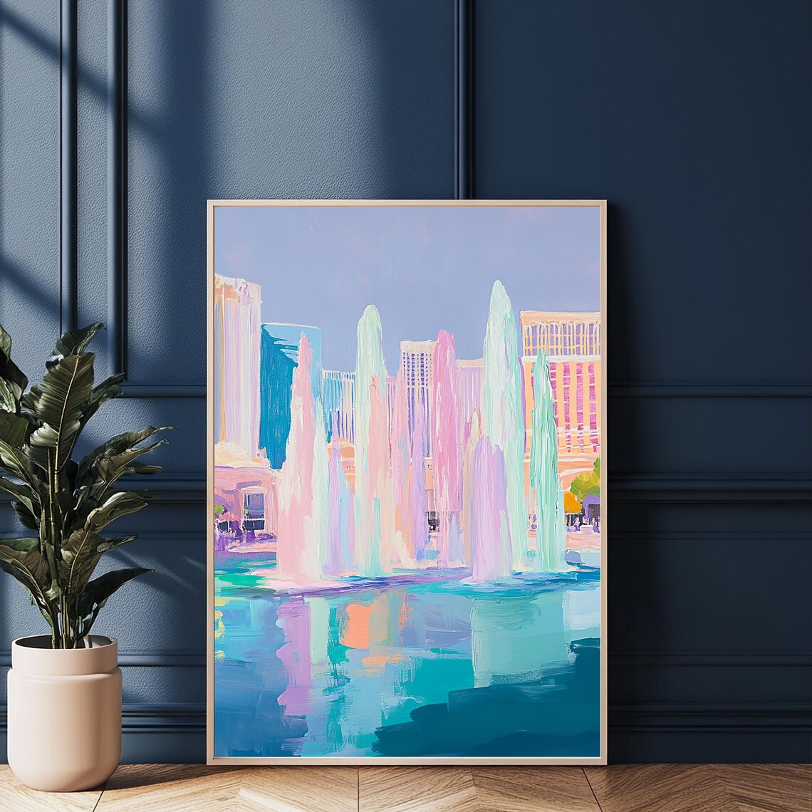 Las Vegas Fountain Art Print, Pastel Cityscape - Image 3