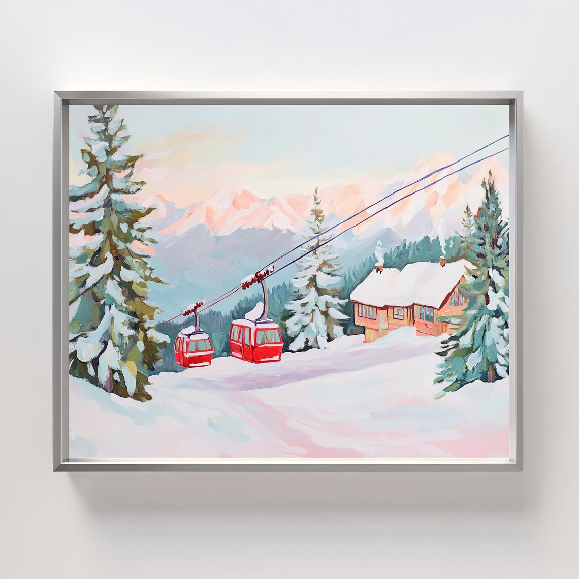 Winter Wonderland Ski Resort Art Print, Nordic Forest - Image 8