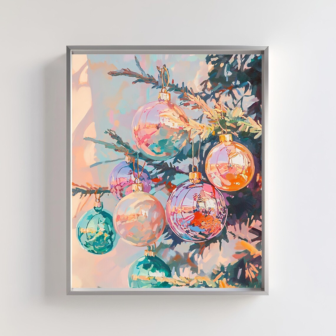 Christmas Tree Ornaments Art Print, Festive Holiday Decor