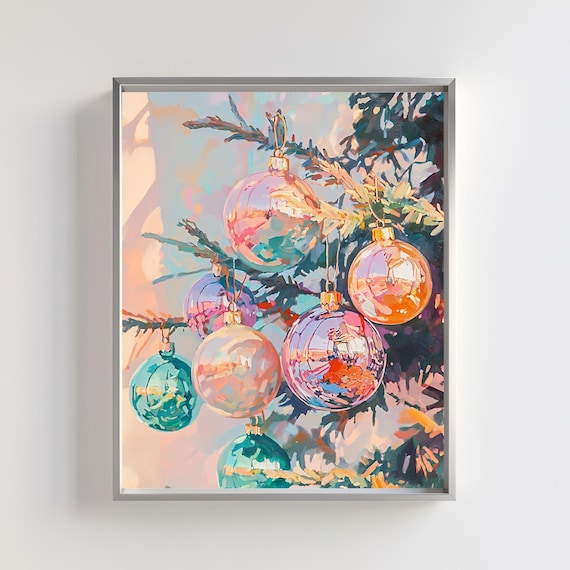 Christmas Tree Ornaments Art Print, Festive Holiday Decor