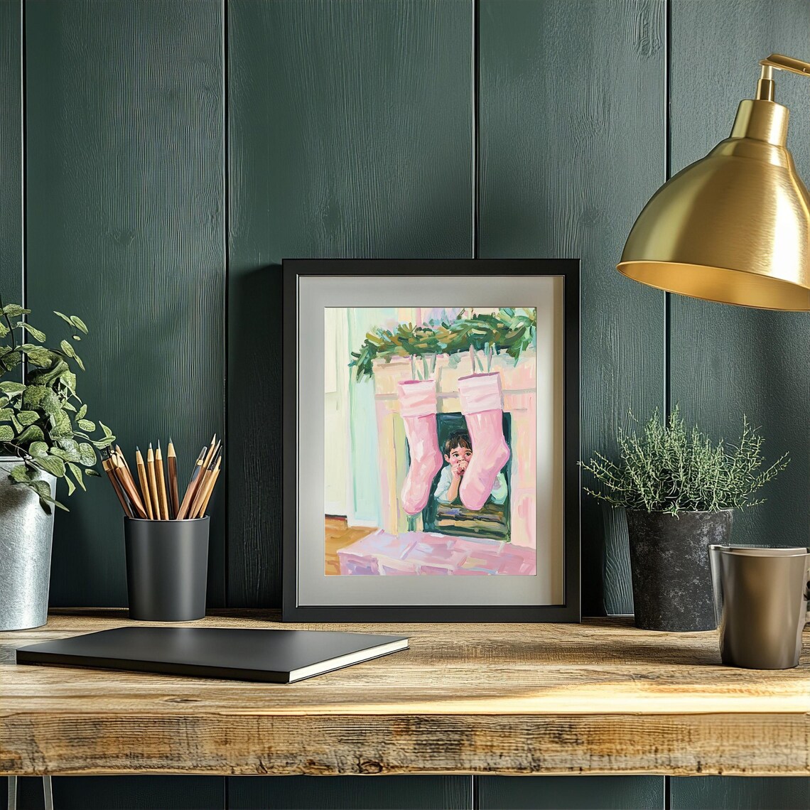 Christmas Mantel Decor, Cozy Holiday Fireplace Art - Image 2