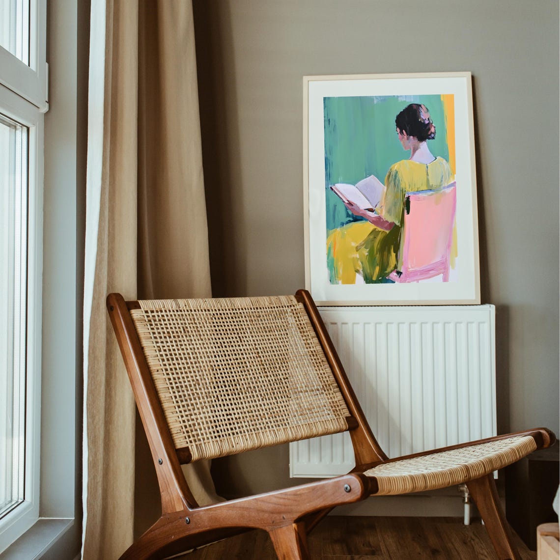 Abstract Woman Reading, Minimalist Yellow Dress Art Print - Image 5