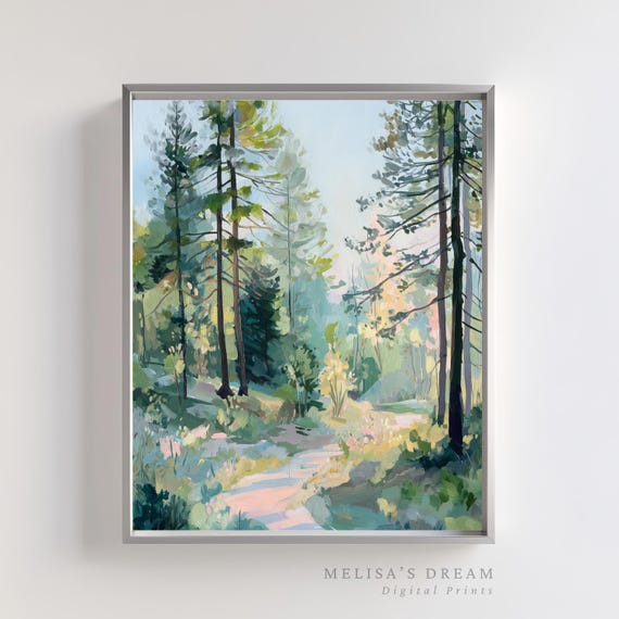Forest Landscape Sunlit Pine Path Art Instant Wall Decor
