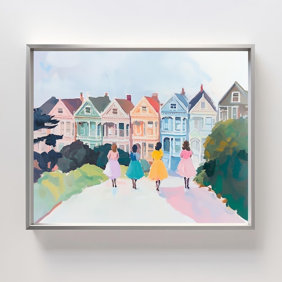 Painted Ladies San Francisco Pastel Houses Women Street Scene Poster