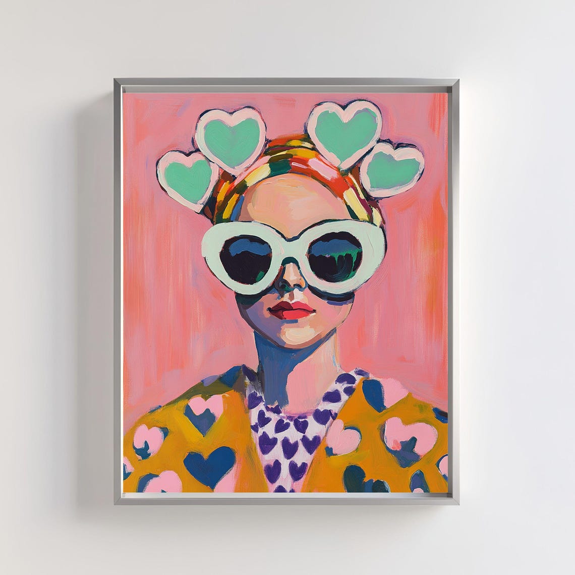 Stylish Woman With Heart Sunglasses Bold Vibrant Pop Art Poster