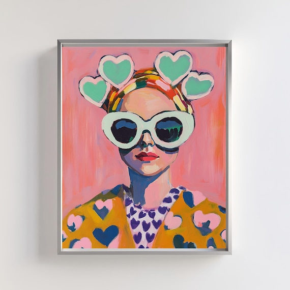 Stylish Woman With Heart Sunglasses Bold Vibrant Pop Art Poster