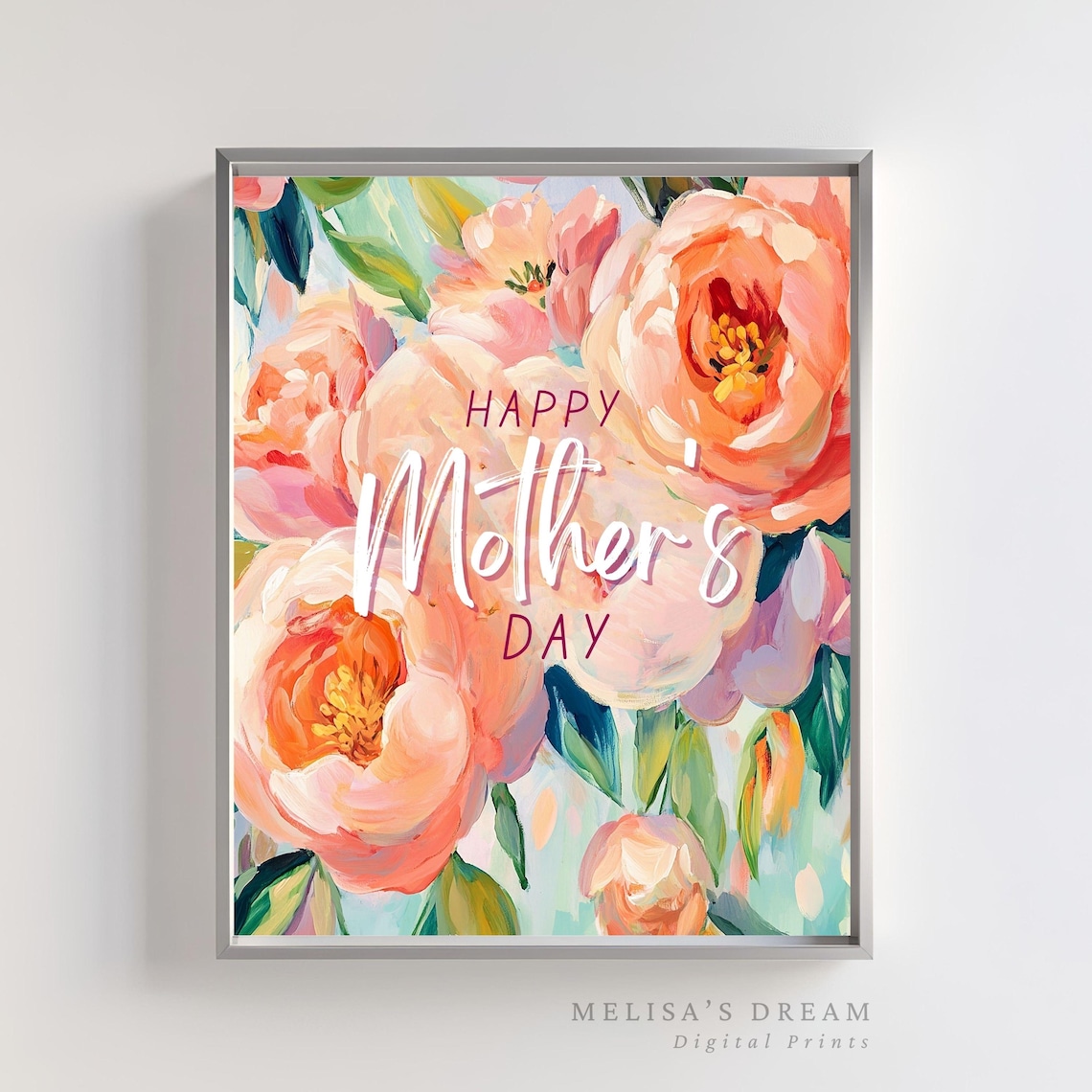 Happy Mother's Day Orange Peony Blooms Square Floral Art Poster