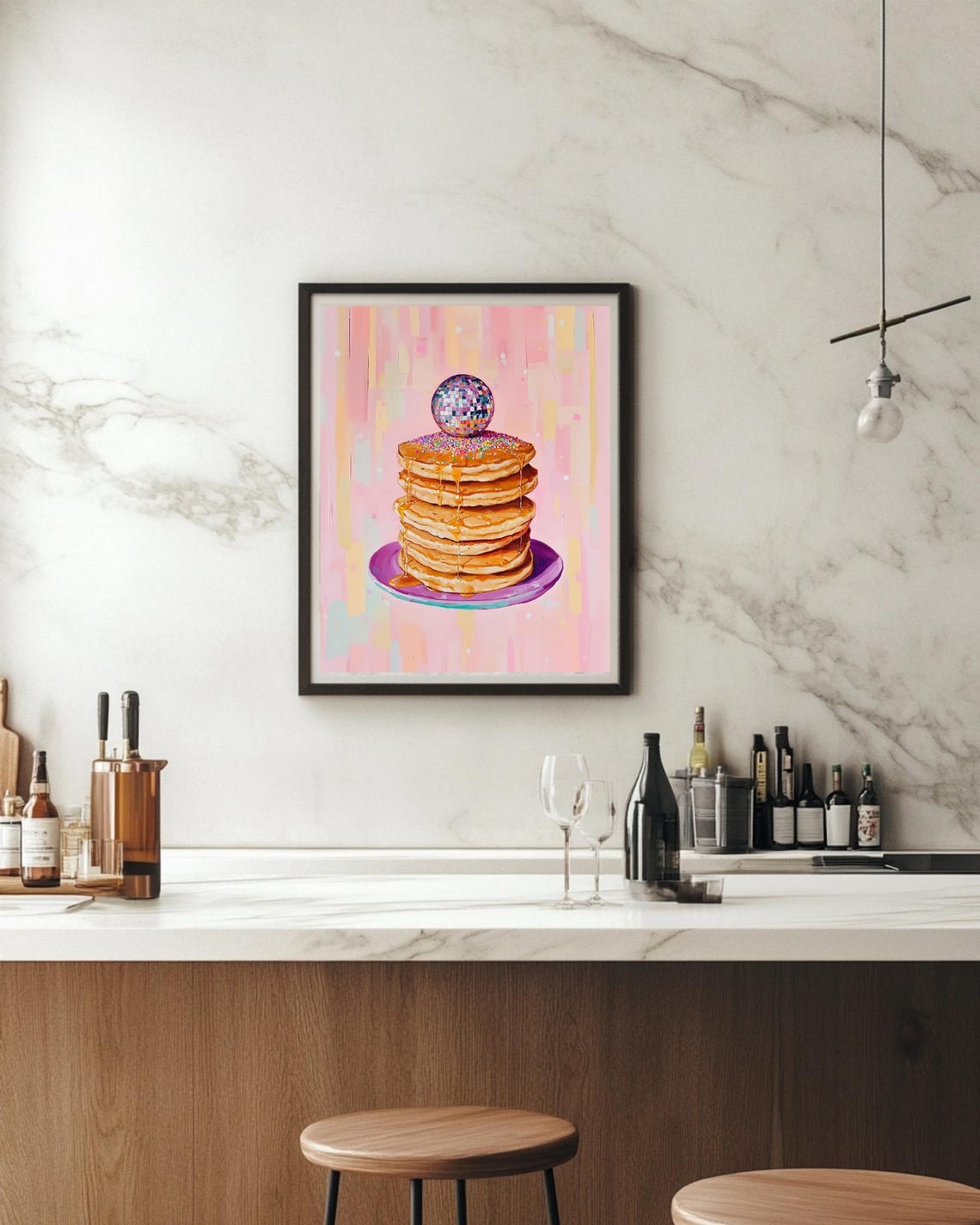 Disco Ball And Pancake Print, Glam Food Art