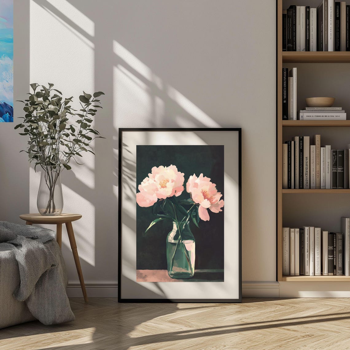Blush Pink Peonies In Glass Vase Moody Still Life Art Poster - Image 2