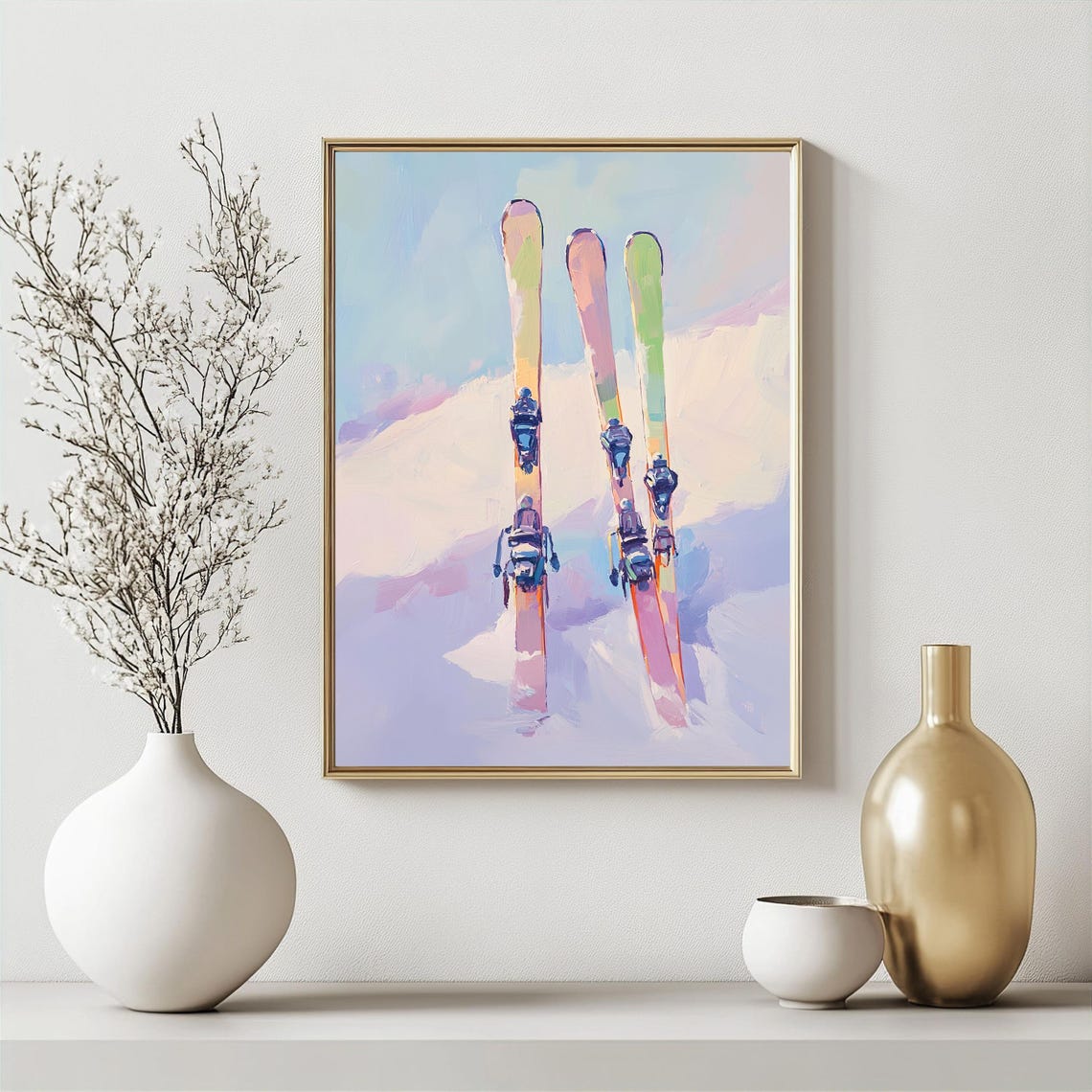 Ski Decor Print Winter Adventure Art Ski Wall Art Snowy Mountain Scene Pastel Skiing Decor Winter Sports Art - Image 2