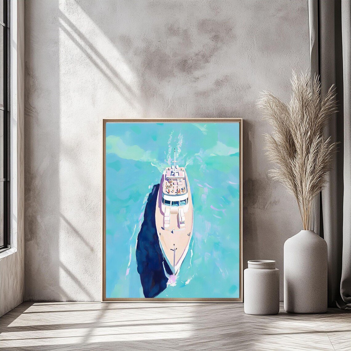Luxury Yacht Wall Art Aerial Yacht Painting Turquoise Ocean Print Nautical Wall Art Coastal Living Decor Boat Artful Poster Print - Image 4