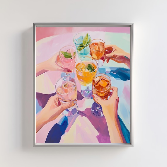 Cocktail Wall Art Colorful Summer Drink Poster Pastel Girls Night Bar Decor Fun Party Cheers Illustration Vibrant
