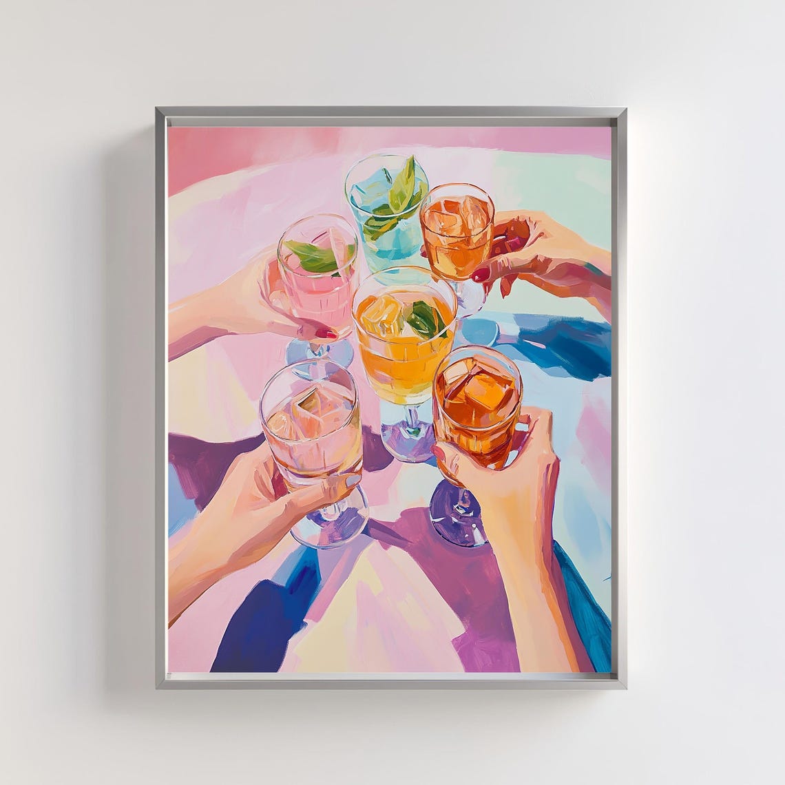 Cheers Cocktail Glasses Clink Pastel Girls Night Party Poster