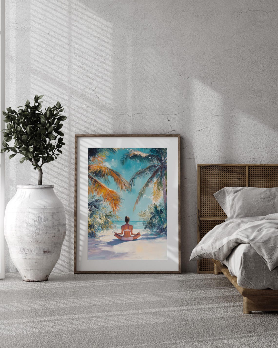Beach Meditation, Tropical Palm Tree Boho Art Print - Image 2