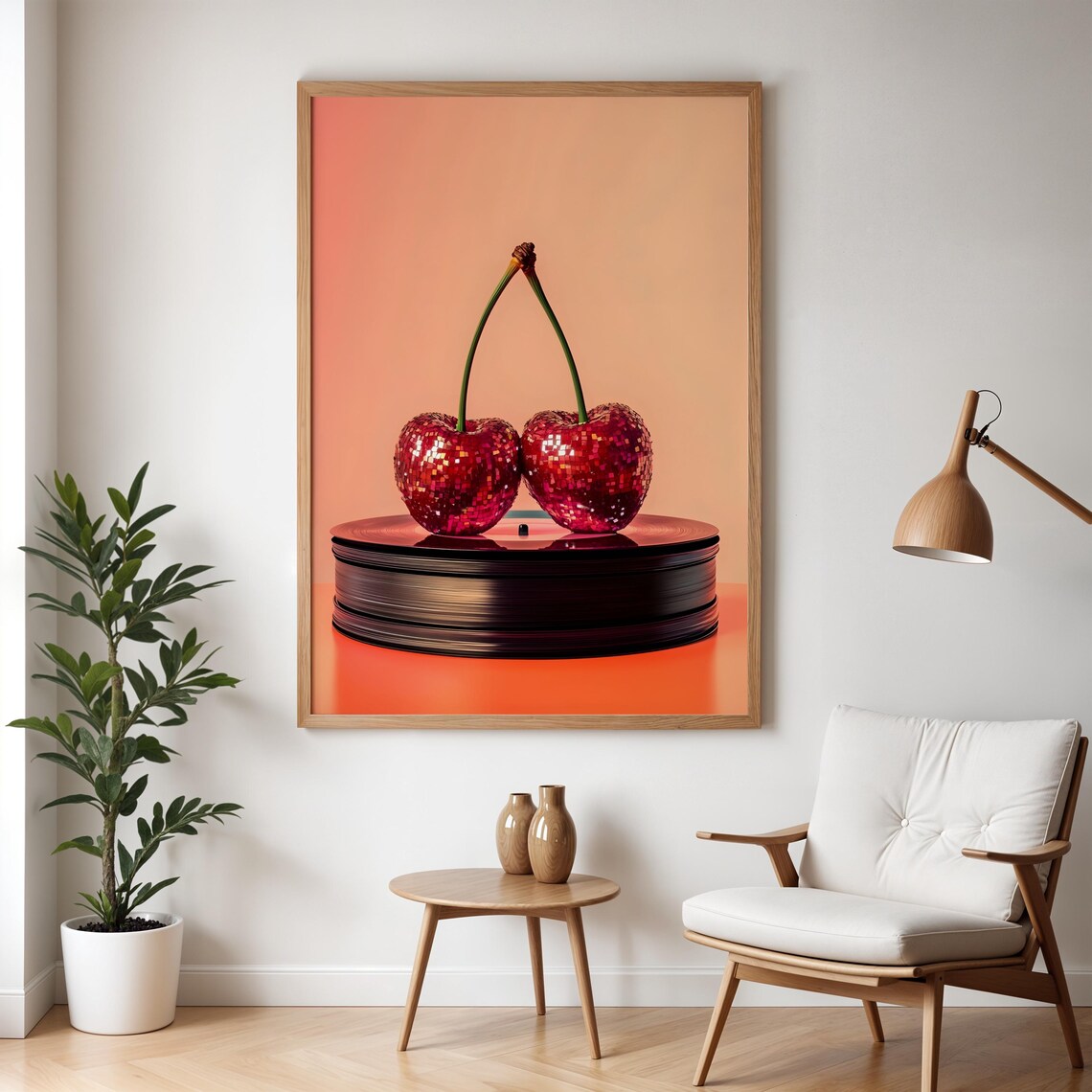 Retro Cherry Music Poster Vintage Vinyl Wall Art Disco Ball Funky Print Music Wall Art Trendy Decor Large Print Diy Art - Image 4