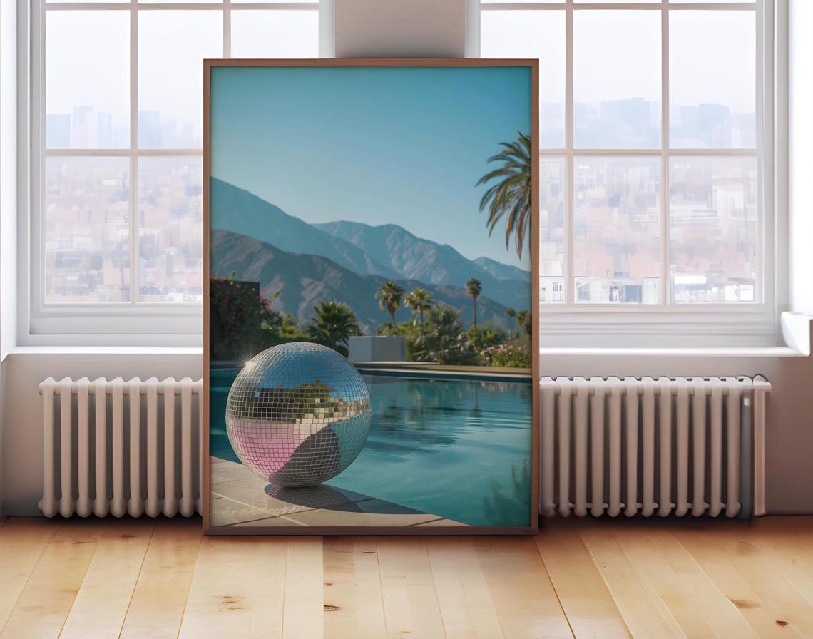 Disco Ball At A Mountain View Pool On A Bright Blue Day Poster
