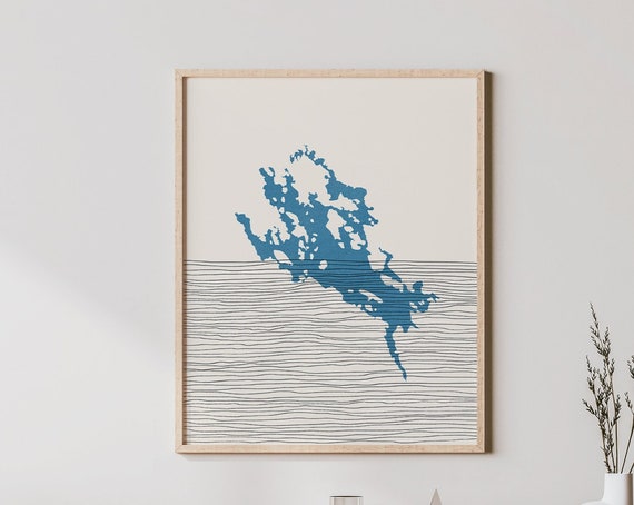 Lake Winnipesaukee Map Art Print Cottage Wall And Decor Lakehouse Minimalist Poster