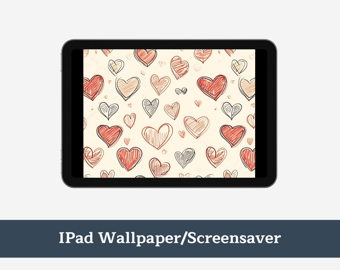 Hand Sketched Red Hearts Pattern Tablet Wallpaper Decor Poster