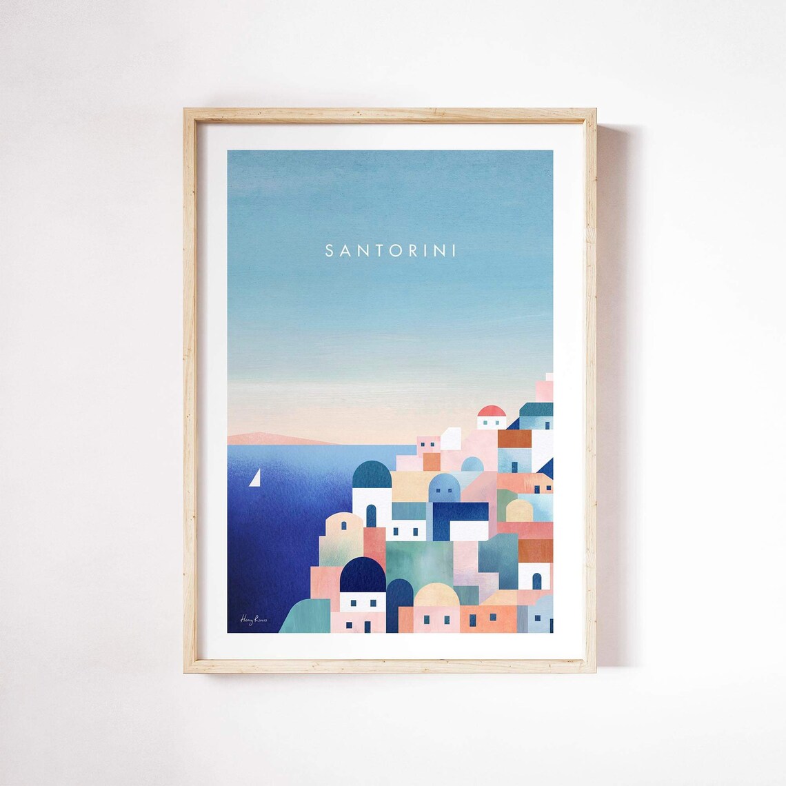 Santorini Greece Print by Henry Rivers, Travel Poster