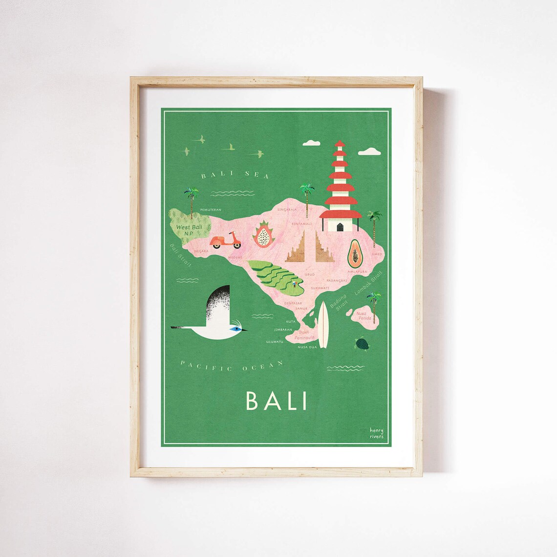 Bali Illustrated Map Art Print, Henry Rivers