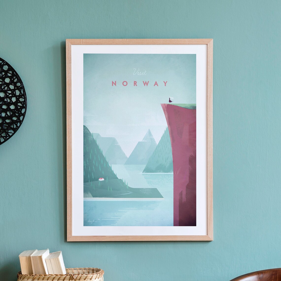 Norway Vintage Travel Poster, Minimalist Fjord Art