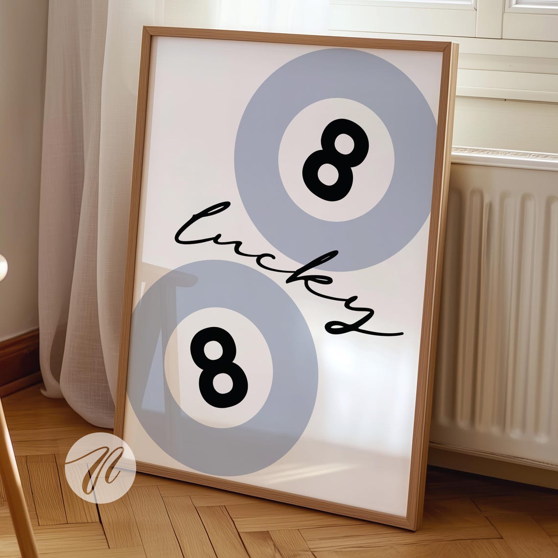 Lucky 8 Ball Light Blue Retro Pool Billiards Y2K Airy Poster
