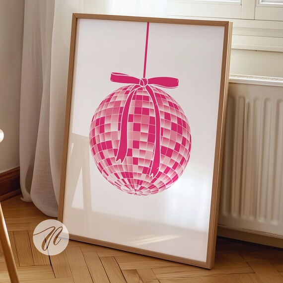 Pink Disco Ball With Ribbon Bow Preppy Party Dance Art Print