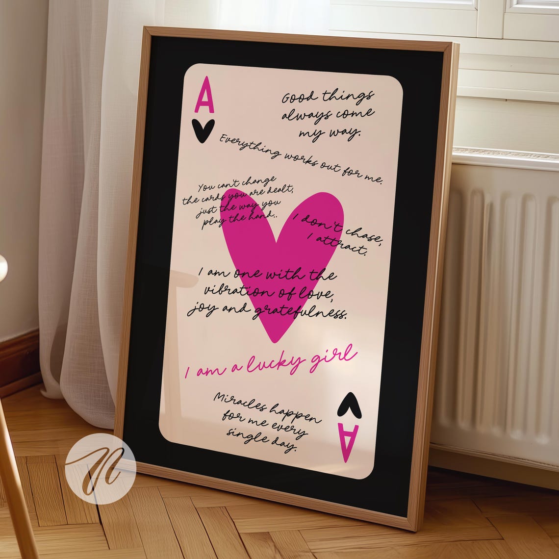 Lucky Girl Syndrome Ace Of Hearts Card Poster Trendy Wall Art Pink Black Prints Retro Bar Cart Preppy Funky Apartment Decor