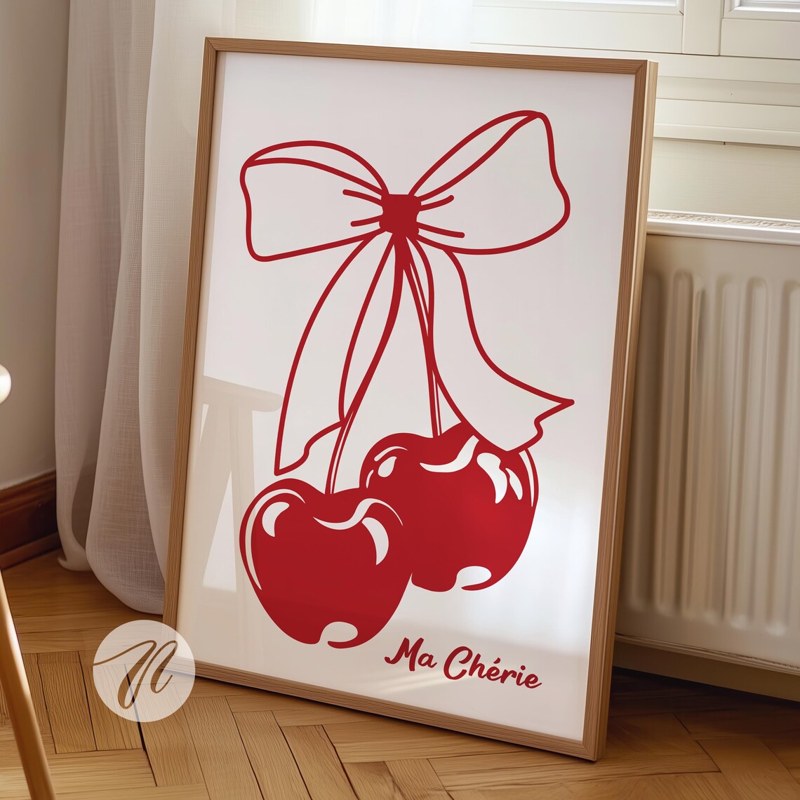 Ma Cherie Red Bow Cherry Art Print, Preppy