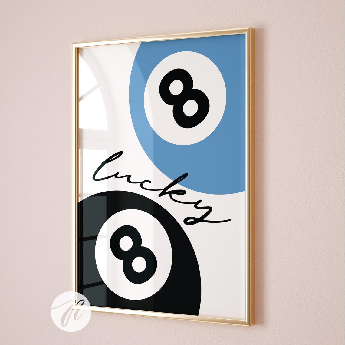 Lucky 8 Ball Blue And Black Pool Billiards Trendy Game Room Wall Art