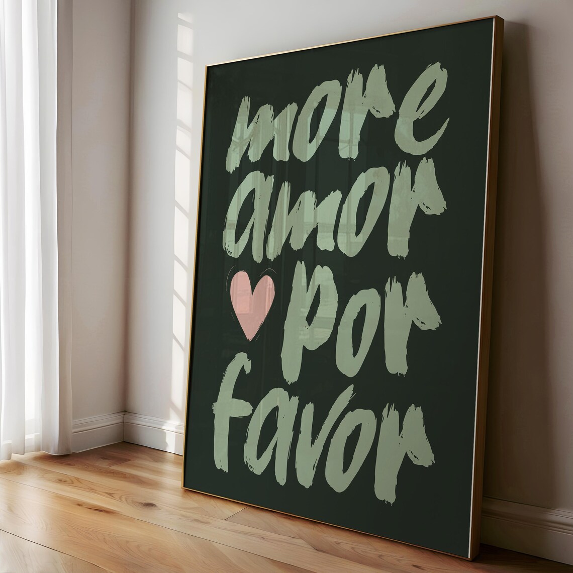 More Amor Por Favor Brush Lettering Pink Heart Love Quote Poster