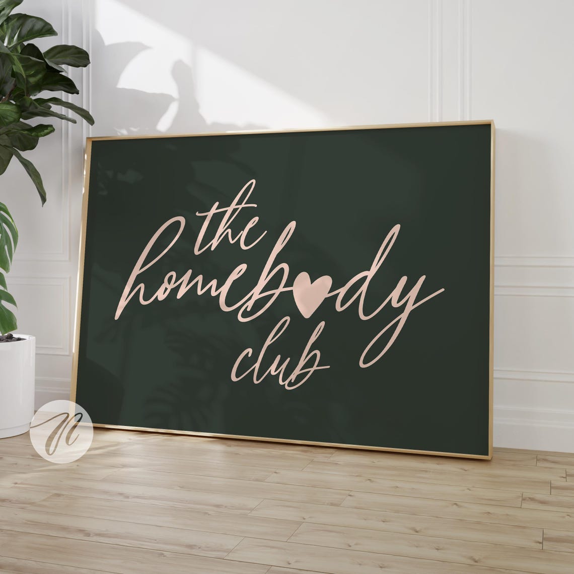 The Homebody Club Pink Script Introvert Quote Dark Green Poster