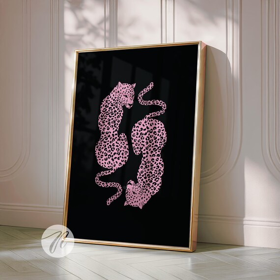 Light Pink Cheetah Print Trendy Green Wall Art Poster Apartment Decor Preppy Room College Dorm