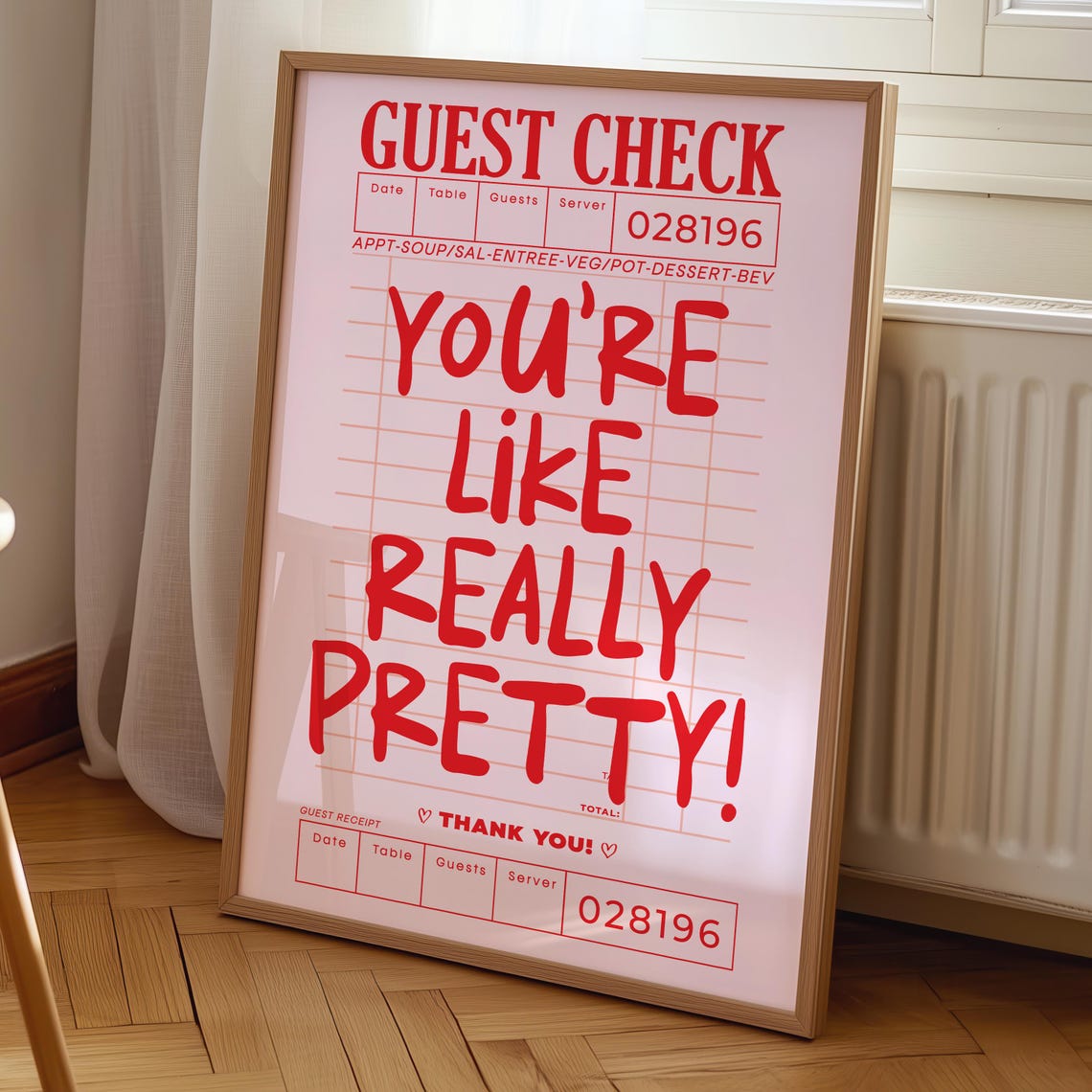 You're Like Really Pretty Red Guest Check Retro Quote Art Poster