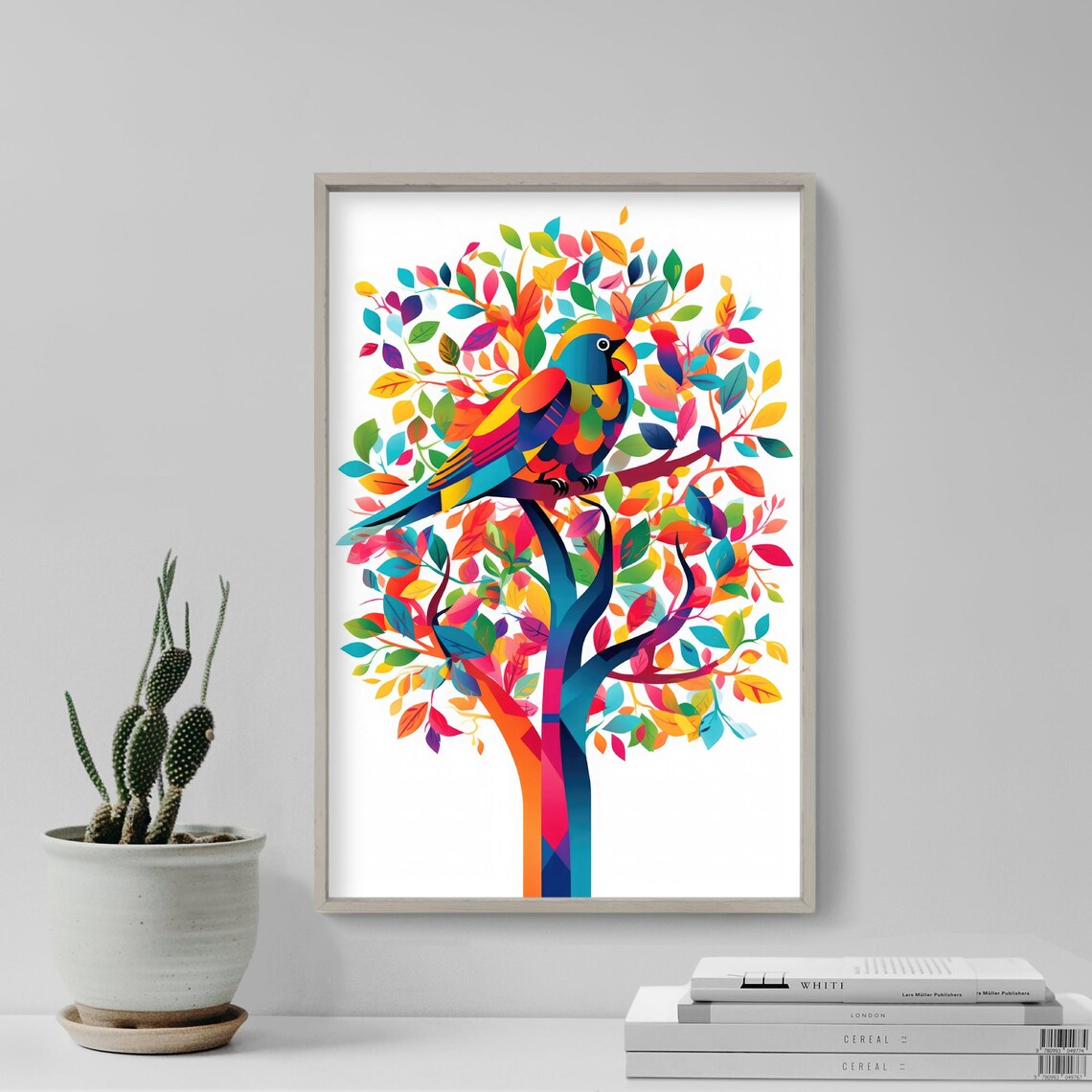 Rainbow Parrot on Colorful Tree of Life Tropical Bird Art Poster