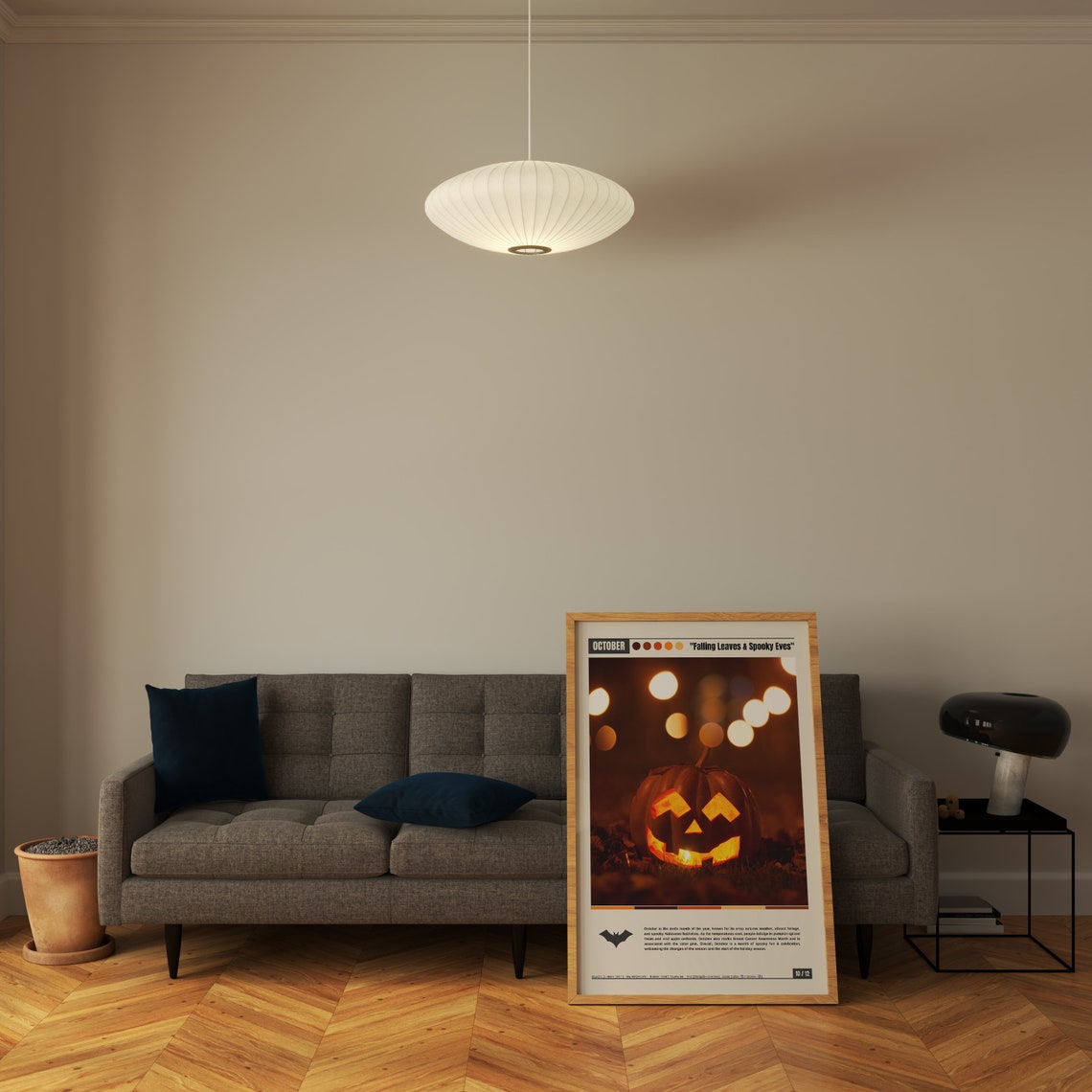 October Falling Leaves Spooky Eves Glowing Jack O Lantern Night Poster - Image 5