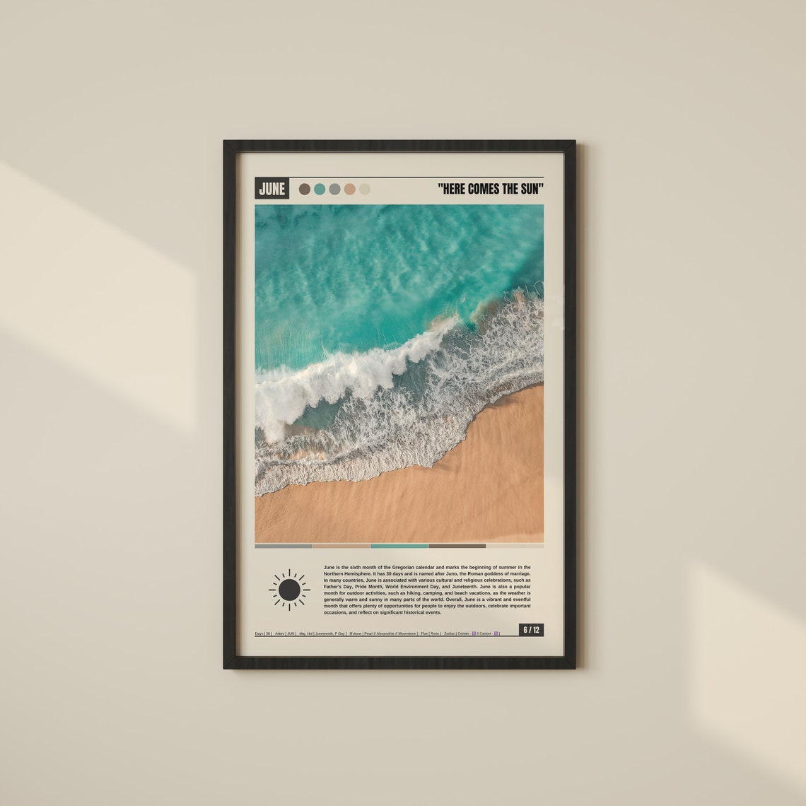 June Here Comes the Sun Turquoise Waves Aerial Beach Scene Poster