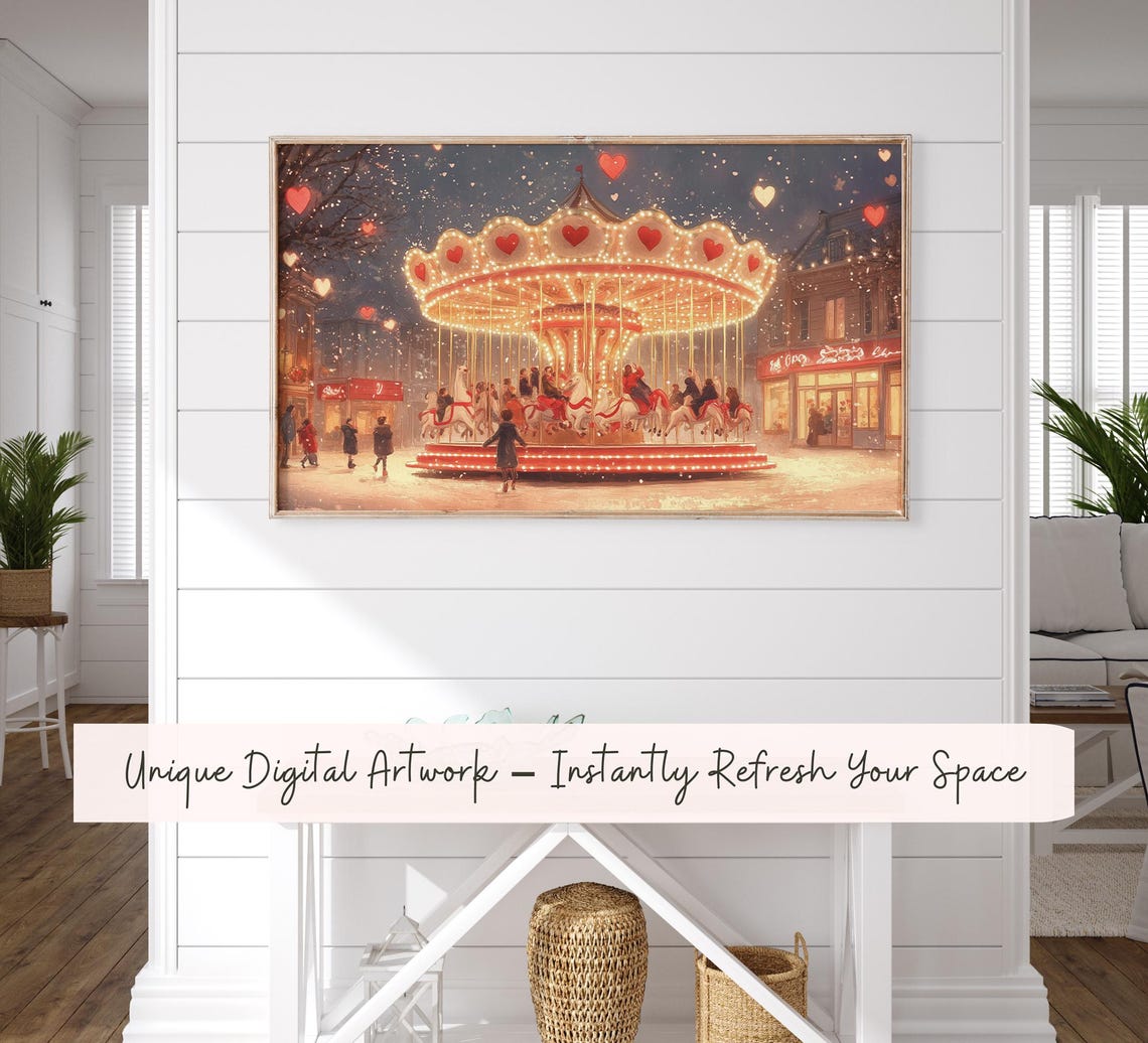 Romantic Carousel Valentines Day Frame Tv Art Romantic Night Scene For Frame Tv Cute Valentines Day Home Decor - Image 3