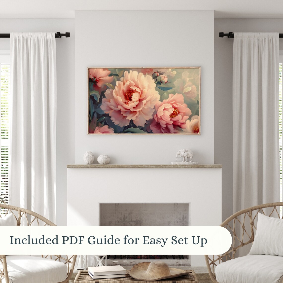 Blush Pink Peonies Close Up Romantic Floral Oil Painting Wall Art - Image 2