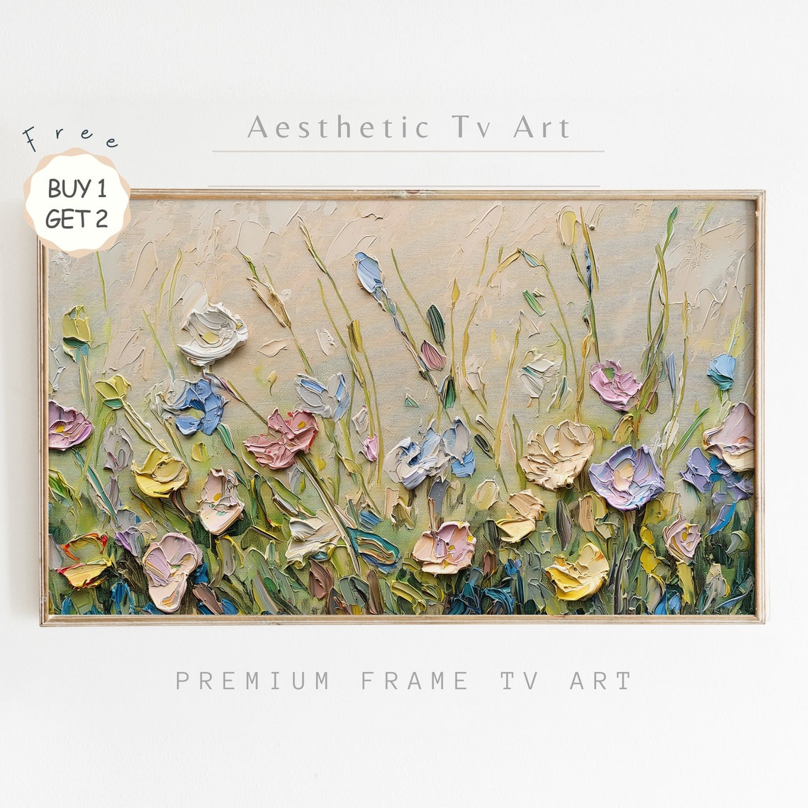 Neutral Textured Wildflower Meadow Beige Impasto Floral Poster