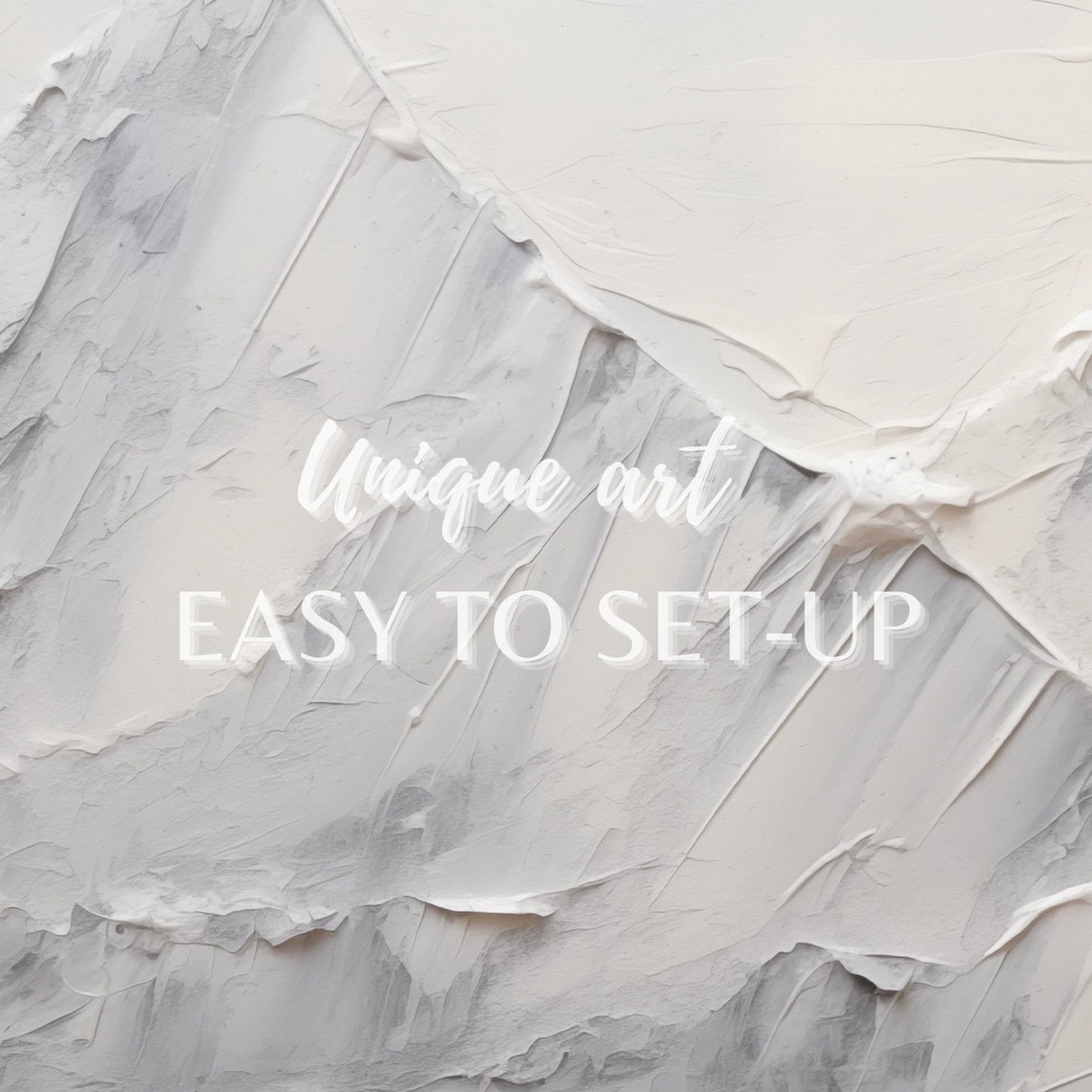 White Snowy Mountain Peaks Impasto Texture Minimalist Oil Wall Art - Image 3