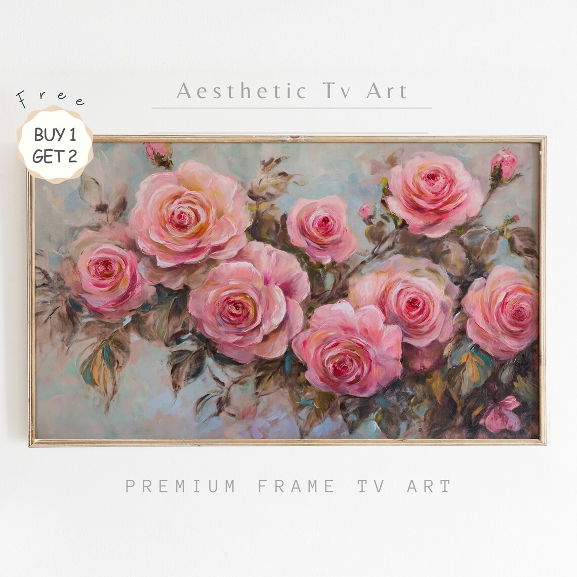 Blush Pink Roses Bouquet Vintage Floral Oil Painting Art Poster