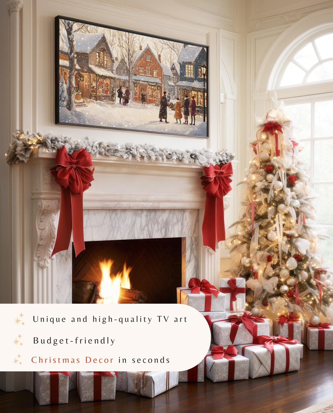 Cozy Snowy Christmas Town Street Glowing Shops Winter Evening Poster - Image 4