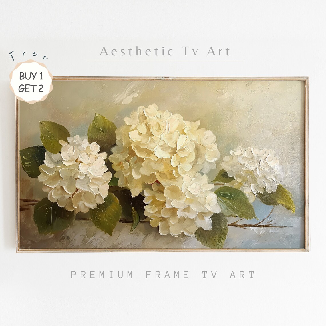 Cream Hydrangea Blossoms Vintage Style Floral Oil Painting Poster