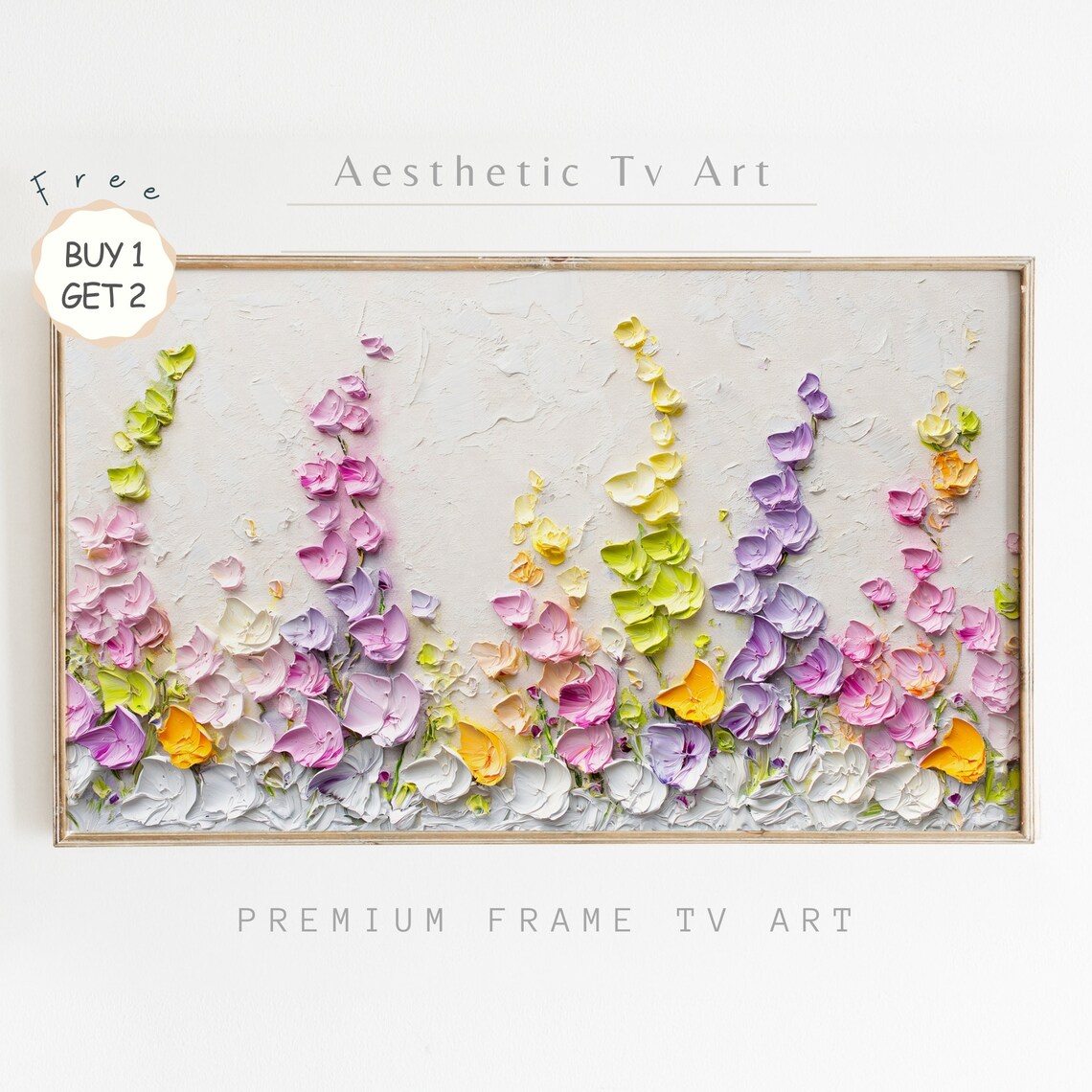 Textured Impasto Spring Wildflowers Pastel Petals 3D Oil Wall Art