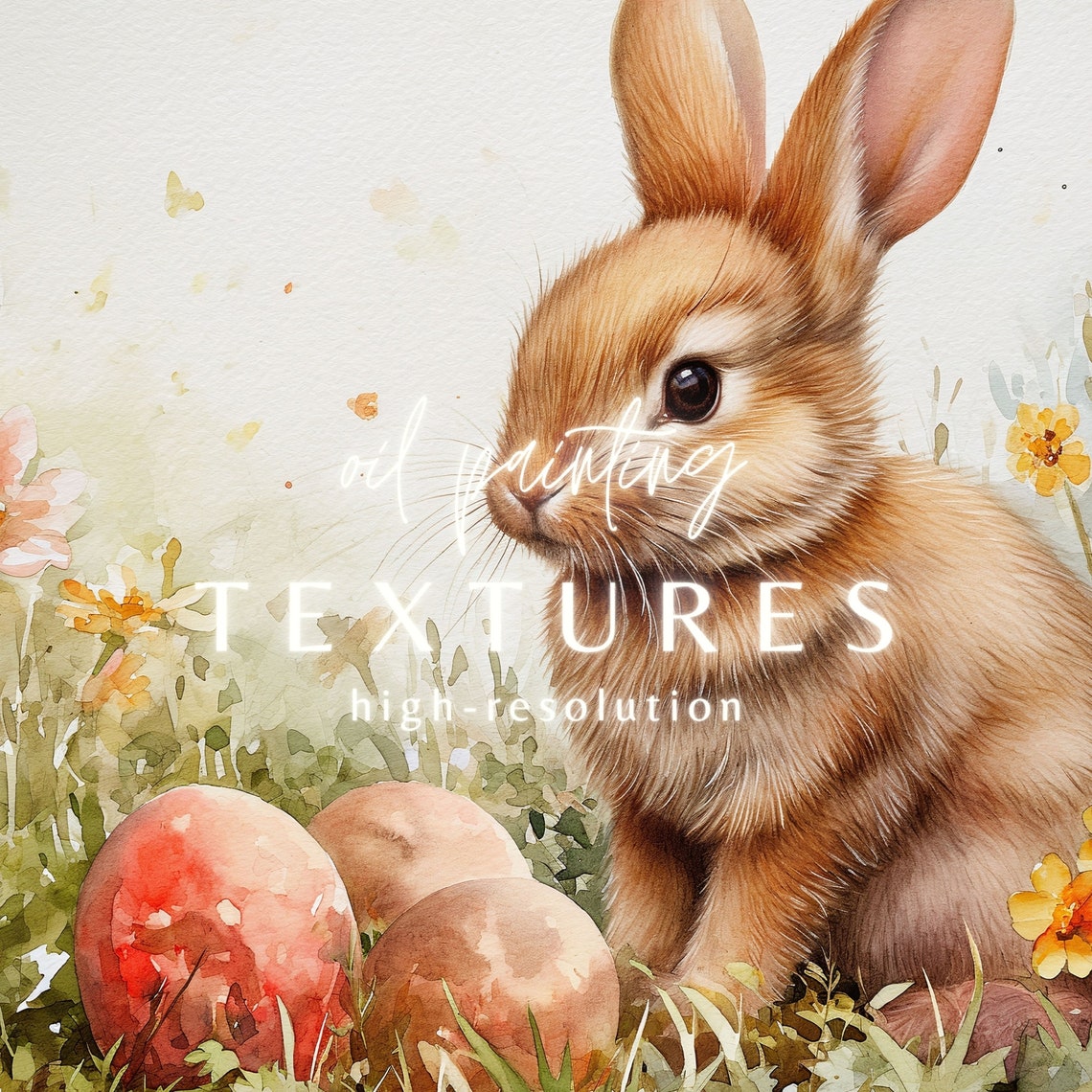 Watercolor Easter Bunny Wildflowers Painted Eggs Spring Poster - Image 2